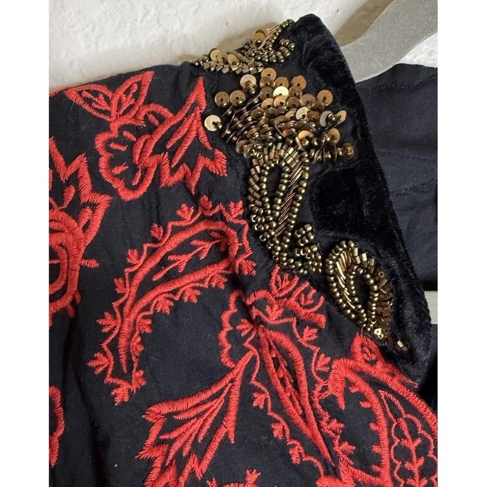 Chicos 3 US XL Womens Black Red Embroidered Beaded Jacket Paisley‎ Holiday - Picture 3 of 11